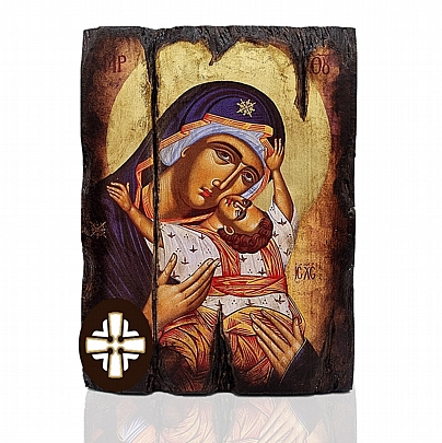 Item: Virgin Mary Glykofilousa | Serigraph on Naturally Aged Wood | Mount Athos E249-1, Virgin Mary Glykofilousa | Serigraph on Naturally Aged Wood | Mount Athos