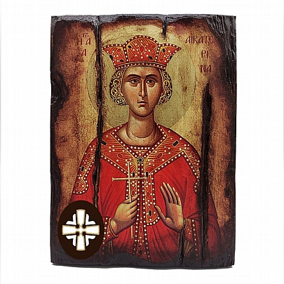 Item: SAINT AIKATERINI | Serigraph on Naturally Aged Wood | Mount Athos E249-11, SAINT AIKATERINI | Serigraph on Naturally Aged Wood | Mount Athos
