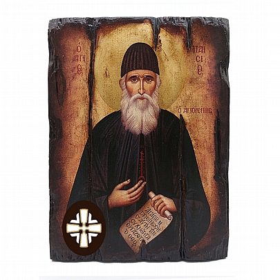 Item: Saint Paisios | Serigraph on Naturally Aged Wood | Mount Athos E249-12, Saint Paisios | Serigraph on Naturally Aged Wood | Mount Athos